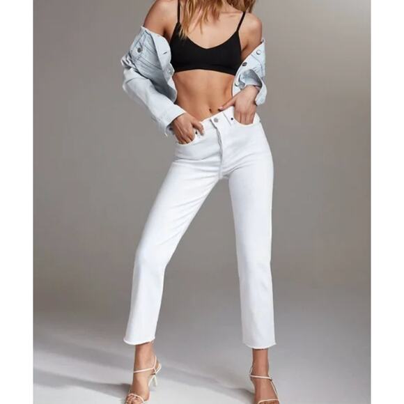 Denim Forum Arlo high Rise straight Leg Jeans White 28 Long - Picture 1 of 3